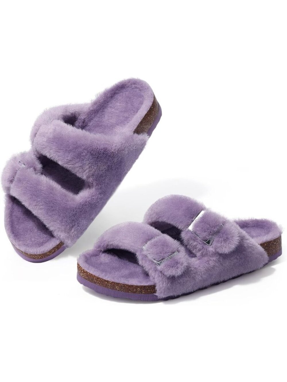 Cozy Fuzzy Slippers for Women | Fluffy Cork Footbed House Slides